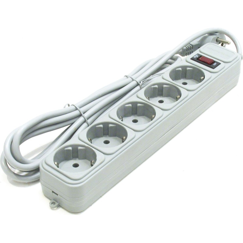 PRELUNGITOR GEMBIRD, Schuko x 5, conectare prin Schuko (T), cablu 1.8 m, 16 A, protectie supratensiune, protectie copii, gri, "S