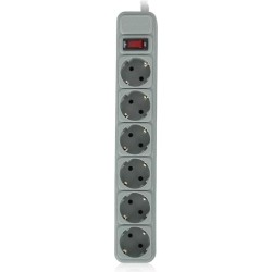 PRELUNGITOR GEMBIRD, Schuko x 6, conectare prin Schuko (T), cablu 3 m, 16 A, protectie supratensiune, protectie copii, gri, "SPG