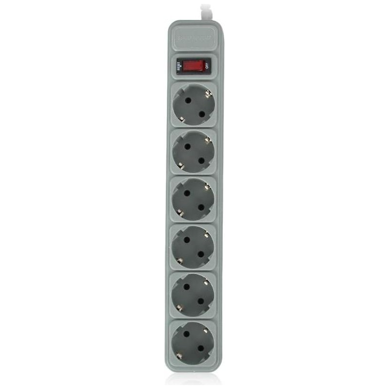 PRELUNGITOR GEMBIRD, Schuko x 6, conectare prin Schuko (T), cablu 3 m, 16 A, protectie supratensiune, protectie copii, gri, "SPG