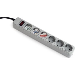 PRELUNGITOR GEMBIRD, Schuko x 6, conectare prin Schuko (T), cablu 1.8 m, 16 A, protectie supratensiune, protectie copii, gri, "S