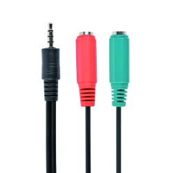 CABLU audio GEMBIRD Splitter stereo (1 x 3.5 mm jack T la 2 x 3.5 mm jack M), 20cm, negru, mufe rosu-verde, "CCA-417" (timbru ve