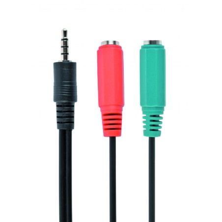 CABLU audio GEMBIRD Splitter stereo (1 x 3.5 mm jack T la 2 x 3.5 mm jack M), 20cm, negru, mufe rosu-verde, "CCA-417" (timbru ve