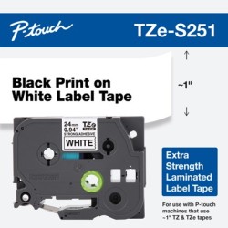 Banda Laminata Original Brother Black on White,TZES251, pentru D600|E500|E550|H500|P700|P710|P750|330|350|520|580|1400|1500|1600