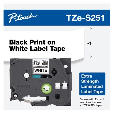 Banda Laminata Original Brother Black on White,TZES251, pentru D600|E500|E550|H500|P700|P710|P750|330|350|520|580|1400|1500|1600