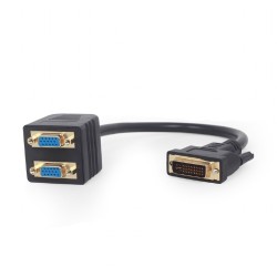 CABLU video GEMBIRD, splitter DVI-I DL (T) la 2 x VGA (M), 0.3m, rezolutie maxima 1920x1080 la 60Hz, negru, "A-DVI-2VGA-01" (tim