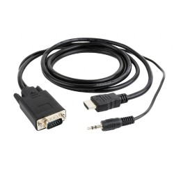 CABLU video GEMBIRD, splitter HDMI (T) la VGA (T)+ Jack 3.5mm (T), 3m,rez max FHD la 60Hz, converteste semnal digital HDMI in an