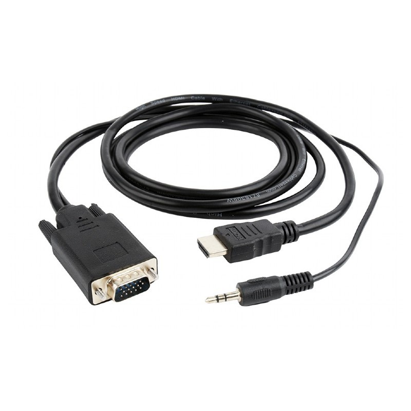 CABLU video GEMBIRD, splitter HDMI (T) la VGA (T)+ Jack 3.5mm (T), 3m,rez max FHD la 60Hz, converteste semnal digital HDMI in an