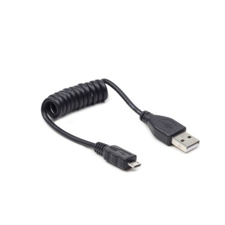 CABLU alimentare si date GEMBIRD, pt. smartphone, USB 2.0 (T) la Micro-USB 2.0 (T), 0.6m, spiralat, conectori auriti, negru, "CC