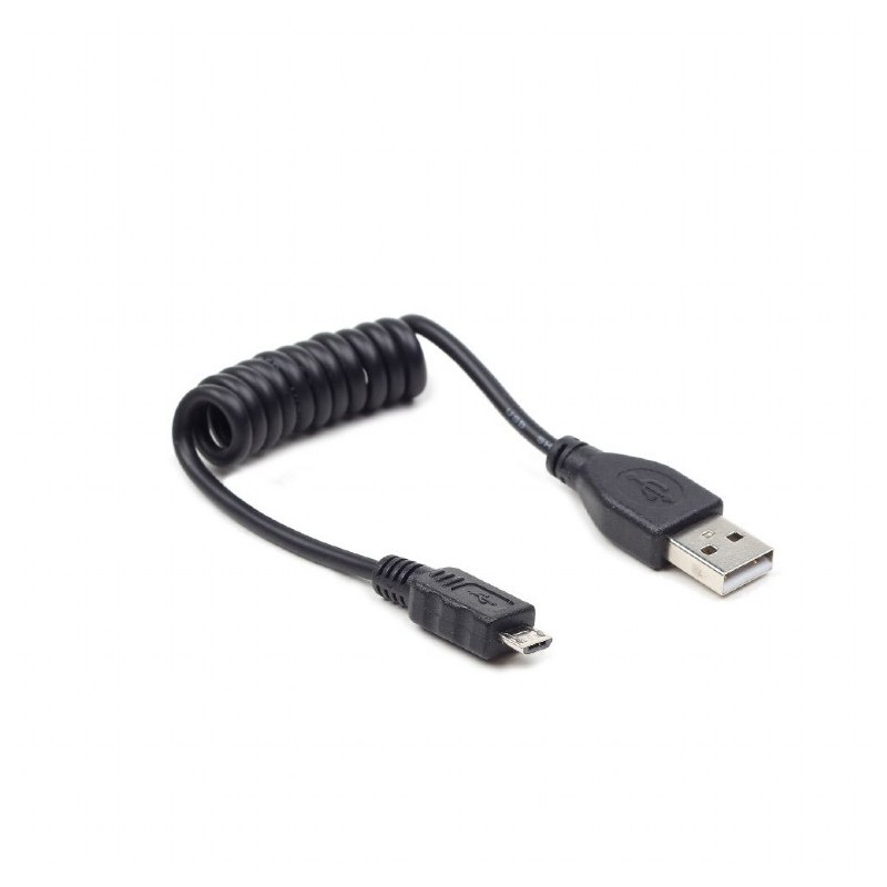 CABLU alimentare si date GEMBIRD, pt. smartphone, USB 2.0 (T) la Micro-USB 2.0 (T), 0.6m, spiralat, conectori auriti, negru, "CC