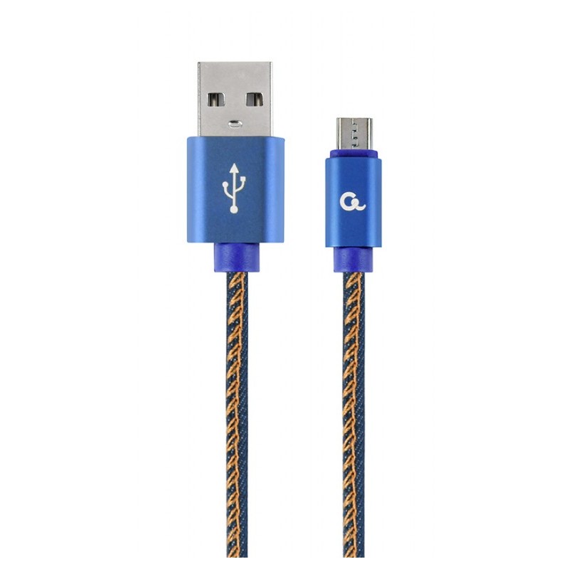 CABLU alimentare si date GEMBIRD,telefon,USB 2.0(T) la Micro-USB 2.0(T), 2m,premium,conectori auriti,impletit,negru(Jeans model)
