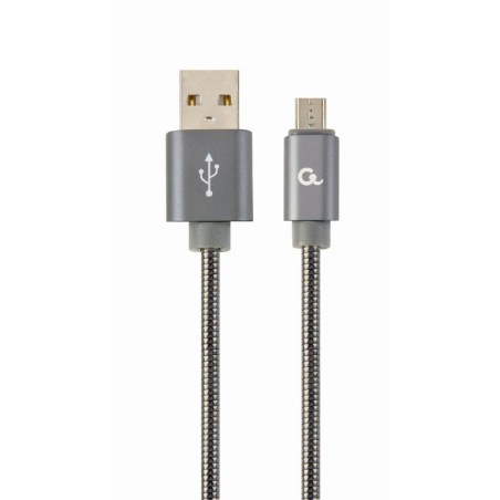 CABLU alimentare si date GEMBIRD, pt. smartphone, USB 2.0 (T) la Micro-USB 2.0 (T), 2m, premium,  impletire din bumbac, gri-meta