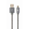 CABLU alimentare si date GEMBIRD, pt. smartphone, USB 2.0 (T) la Micro-USB 2.0 (T), 2m, premium,  impletire din bumbac, gri-meta