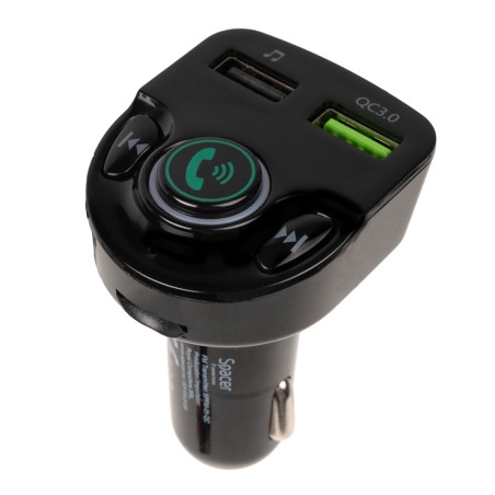 MODULATOR AUTO FM SPACER, Bluetooth 5.0. 1xUSB QC3.0 &amp; 1xUSB max. 5V/3.1A, 12V-24V, max. 10-15m, mic max. 0-2m, format MP3/W