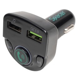 MODULATOR AUTO FM SPACER, Bluetooth 5.0. 1xUSB QC3.0 &amp; 1xUSB max. 5V/3.1A, 12V-24V, max. 10-15m, mic max. 0-2m, format MP3/W