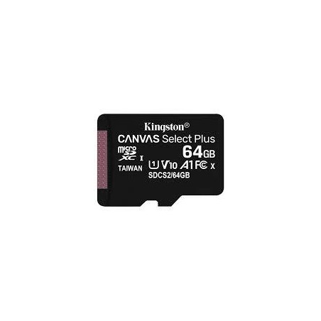 CARD MicroSD KINGSTON, 64 GB, microSDXC, clasa 10, standard UHS-I U3, "SDCS2/64GBSP" (timbru verde 0.03 lei)