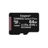 CARD MicroSD KINGSTON, 64 GB, microSDXC, clasa 10, standard UHS-I U3, "SDCS2/64GBSP" (timbru verde 0.03 lei)
