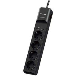 PRELUNGITOR CYBER POWER, Schuko x 4, conectare prin Schuko (T), USB x 2, cablu 1.8 m, 10 A, protectie supratensiune, negru, "P04