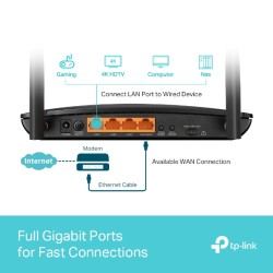 ROUTER TP-LINK wireless. 4G LTE (desktop), 1600Mbps. 3 porturi 10/100/1000Mbps + 1 WAN/LAN Gigabit, Dual Band "Archer MR600" (ti