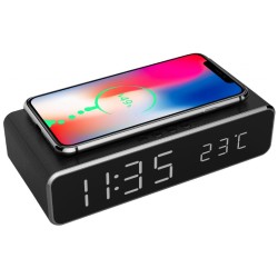 CEAS digital + ALIMENTATOR wireless GEMBIRD, display LCD ora/data/alarma/temperatura, black, "DAC-WPC-01" (timbru verde 0.18 lei