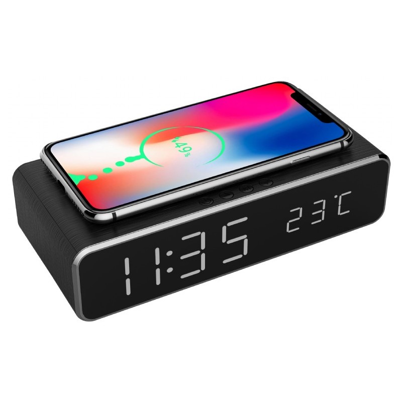 CEAS digital + ALIMENTATOR wireless GEMBIRD, display LCD ora/data/alarma/temperatura, black, "DAC-WPC-01" (timbru verde 0.18 lei