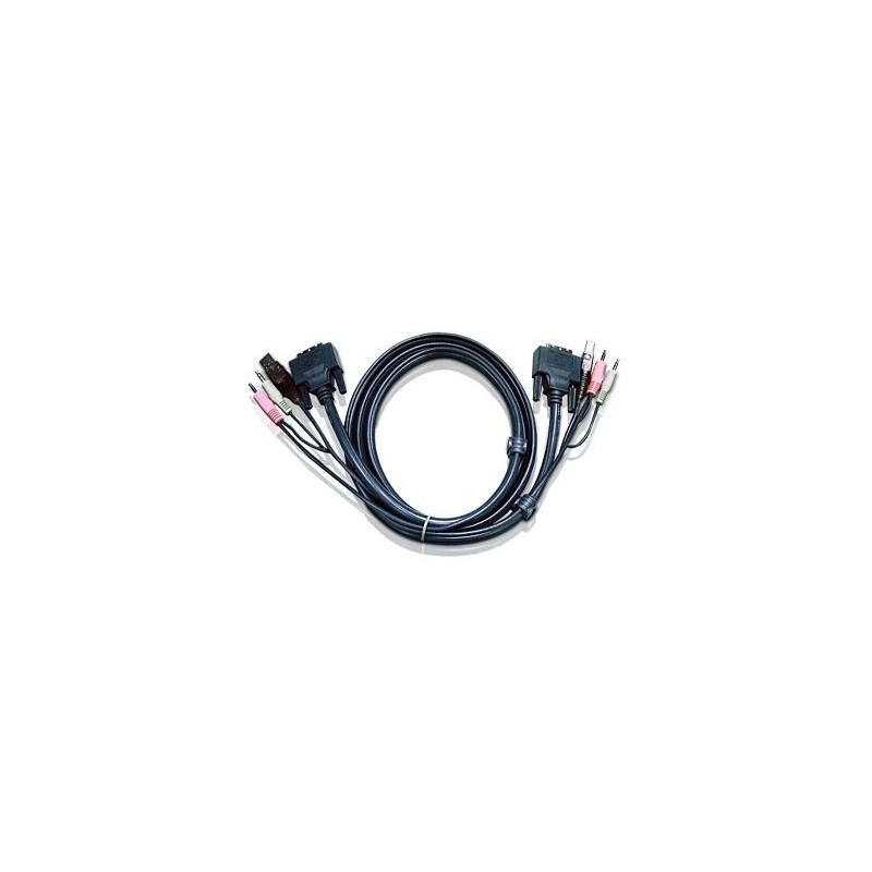 CABLU KVM ATEN cablu 3 in 1, conector tip USB (T) | 3.5 mm Jack (T) x 2 | DVI-D (T), "2L-7D02U" (timbru verde 0.8 lei)
