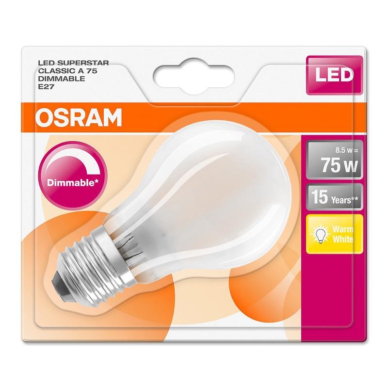 BEC LED Osram, soclu E27, putere 8.5W, forma clasic, lumina alb calda, alimentare 220 - 240 V, "000004058075808300" (timbru verd