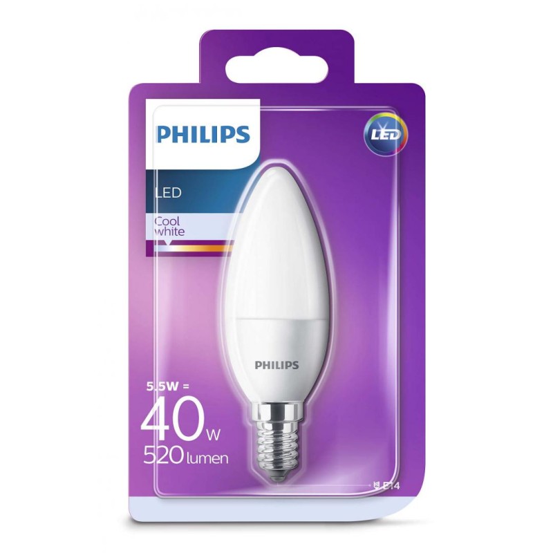 BEC LED Philips, soclu E14, putere 5.5W, forma lumanare, lumina alb calda, alimentare 220 - 240 V, "000008718696543542" (timbru 