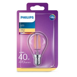 BEC LED Philips, soclu E14, putere 4.3W, forma clasic, lumina alb calda, alimentare 220 - 240 V, "000008718696587317" (timbru ve
