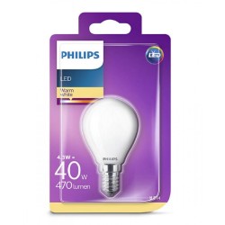 BEC LED Philips, soclu E14, putere 4.3W, forma clasic, lumina alb calda, alimentare 220 - 240 V, "000008718696706299" (timbru ve