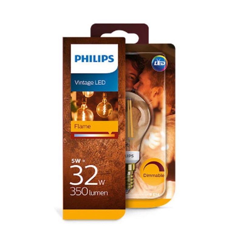 BEC LED Philips, soclu E14, putere 5W, forma clasic, lumina alb calda, alimentare 220 - 240 V, "000008718696814154" (timbru verd