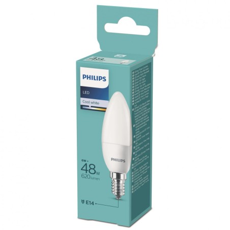 BEC LED Philips, soclu E14, putere 6W, forma lumanare, lumina alb rece, alimentare 220 - 240 V, "000008718699632458" (timbru ver