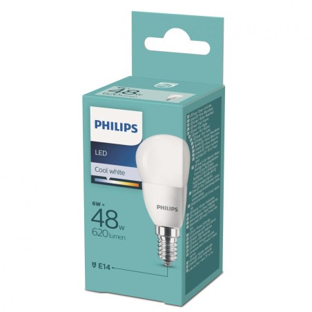 BEC LED Philips, soclu E14, putere 6W, forma clasic, lumina alb rece, alimentare 220 - 240 V, "000008718699632496" (timbru verde