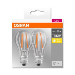 SET 2 becuri LED Osram, soclu E27, putere 7W, forma clasic, lumina alb calda, alimentare 220 - 240 V, "000004052899972018" (timb