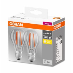 SET 2 becuri LED Osram, soclu E27, putere 7W, forma clasic, lumina alb calda, alimentare 220 - 240 V, "000004052899972018" (timb