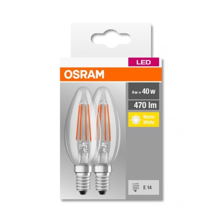 SET 2 becuri LED Osram, soclu E14, putere 4W, forma lumanare, lumina alb calda, alimentare 220 - 240 V, "000004052899972032" (ti