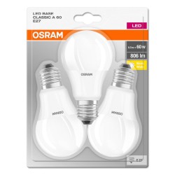 SET 3 becuri LED Osram, soclu E27, putere 8.5W, forma clasic, lumina alb calda, alimentare 220 - 240 V, "000004052899972476" (ti