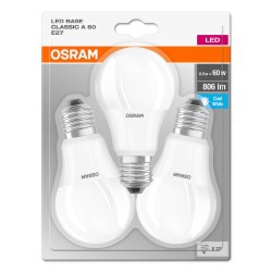 SET 3 becuri LED Osram, soclu E27, putere 8.5W, forma clasic, lumina alb, alimentare 220 - 240 V, "000004052899972636" (timbru v