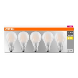 SET 5 becuri LED Osram, soclu E27, putere 7W, forma clasic, lumina alb calda, alimentare 220 - 240 V, "000004058075090620" (timb