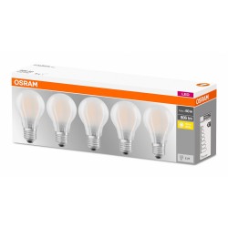 SET 5 becuri LED Osram, soclu E27, putere 7W, forma clasic, lumina alb calda, alimentare 220 - 240 V, "000004058075090620" (timb