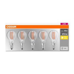SET 5 becuri LED Osram, soclu E14, putere 4W, forma clasic, lumina alb calda, alimentare 220 - 240 V, "000004058075090668" (timb