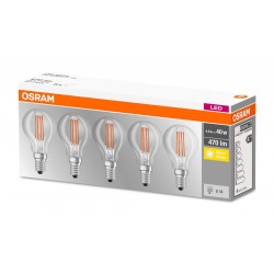 SET 5 becuri LED Osram, soclu E14, putere 4W, forma clasic, lumina alb calda, alimentare 220 - 240 V, "000004058075090668" (timb