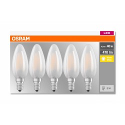 SET 5 becuri LED Osram, soclu E14, putere 4W, forma lumanare, lumina alb calda, alimentare 220 - 240 V, "000004058075090682" (ti