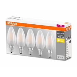 SET 5 becuri LED Osram, soclu E14, putere 4W, forma lumanare, lumina alb calda, alimentare 220 - 240 V, "000004058075090682" (ti