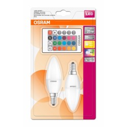 SET 2 becuri LED Osram, soclu E14, putere 4.5W, forma lumanare, lumina multicolora, alimentare 220 - 240 V, "000004058075091757"