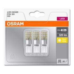 SET 3 becuri LED Osram, soclu G9, putere 2.6W, forma plat, lumina alb calda, alimentare 220 - 240 V, "000004058075093812" (timbr