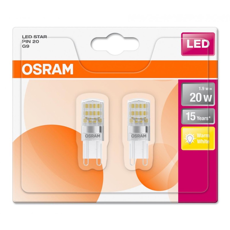 SET 2 becuri LED Osram, soclu G9, putere 1.9W, forma plat, lumina alb calda, alimentare 220 - 240 V, "000004058075093850" (timbr