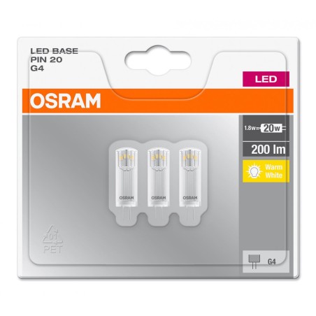 SET 3 becuri LED Osram, soclu G4, putere 1.8W, forma plat, lumina alb calda, alimentare 220 - 240 V, "000004058075093935" (timbr