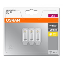 SET 3 becuri LED Osram, soclu G4, putere 1.8W, forma plat, lumina alb calda, alimentare 220 - 240 V, "000004058075093935" (timbr
