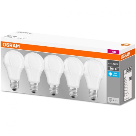 SET 5 becuri LED Osram, soclu E27, putere 8.5W, forma clasic, lumina alb, alimentare 220 - 240 V, "000004058075152632" (timbru v