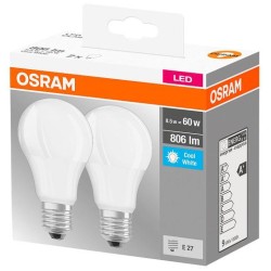 SET 2 becuri LED Osram, soclu E27, putere 8.5W, forma clasic, lumina alb rece, alimentare 220 - 240 V, "000004058075152670" (tim